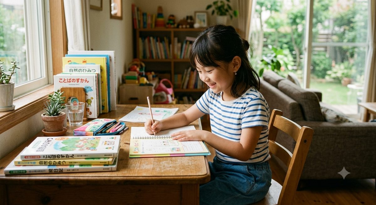 集中して勉強する女の子